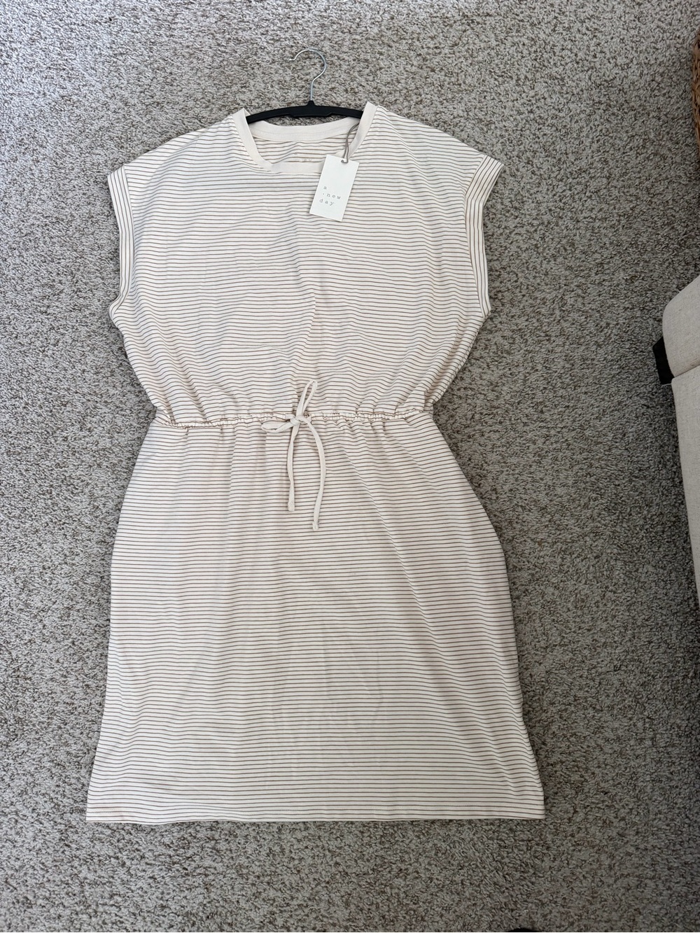 a new day Striped Drawstring Midi Dress - Cream/White